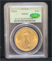 1924 $20 Gold St. Gaudens Coin PCGS MS60