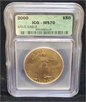 2000 $50 Gold Eagle ICG MS70 1oz Gold Bullion