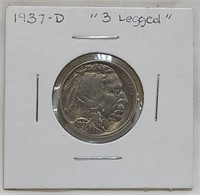 1937 D 3 Legged Buffalo Nickel