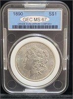 1890 Morgan Silver Dollar Coin  GEC MS 67
