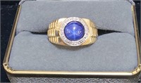 14K Blue Star Sappire/Diamond Men's Ring
