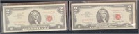2x 1963 $2 Bills Red Seal Star Notes
