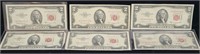 6x 1853, C&B $2 Bills Red Seal