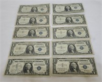10x 1957, A&B $1 Bills Silver Certificates 1 Star
