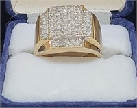 10K Gold Diamond Cluster Men's Ring sz 10