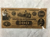 1862 Mississippi 100 Dollar Bank Note