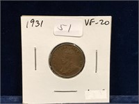1931 Canadian  Penny VF20