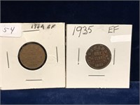 1934, 35 Canadian Pennies  EF, Ef
