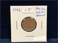 1942 Canadian Penny MS62 Red