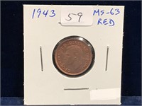 1943 Canadian Penny MS63 Red