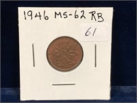 1946 Canadian Penny MS62  RB