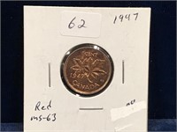 1947 Canadian Penny MS63 Red