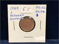1948 Canadian Penny MS62 Red