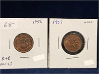 1956, 1957 Canadian Pennies MS63, MS62