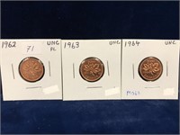 1962, 63, 64 Canadian Pennies Uncirculated