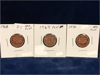 1968, 69, 70 Canadian Pennies Uncirculated