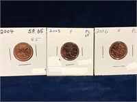 2004, 05, 06 Canadian Pennies  PL65 plus