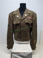 WW II Era Ike Jacket with Ribbons, Patches & Pins