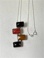 18" Italian Sterling Chain/Coral/Onyx/Amber Pend