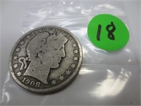 1908-O Barber silver half dollar