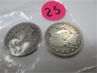 1901 & 1904 Barber silver quarters
