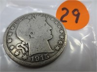 1915-S Barber silver half dollar, good
