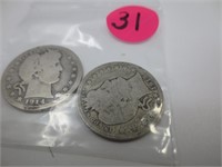 1914 & 1915 Barber silver quarters, good