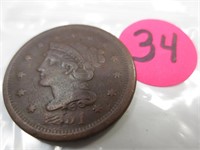 1851 Large cent, marks over 1 & 8