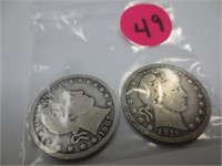 1907 & 1916 Barber silver quarters, very good