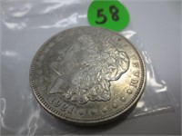 1921-D Morgan silver dollar, x-fine