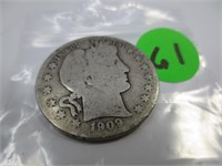 1909-S Barber silver half dollar, good