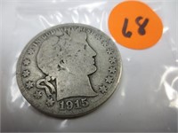 1915-D Barber silver half dollar, good