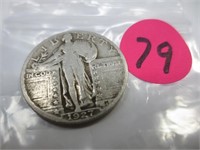 1927 Standing Liberty silver quarter, very good