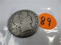 1909-O Barber silver half dollar, very good