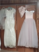 2 Vtg Wedding gowns & pink attendant dress
