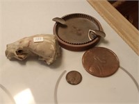 ashtray,animal skull,big 1972 penny