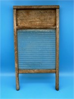 Antique Wooden And Glass Washboard
