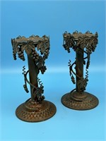 Set Of 2 Brass Grape And Ivy Candle Sticks