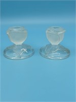 Set Of 2 Frosted Glass Candle Holders