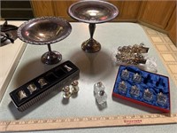 Silver plated serving dishes and mini salt and