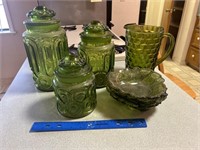 Vintage green canisters, pitcher and bowls