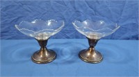Pair Sterling Weighted Glass Candy Dishes