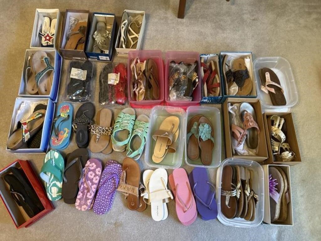 Lot of sandals and flip flops