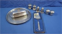 Pewter-Butter Dish, S&P Shakers, Cheese Knife,