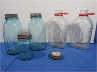 Antique Blue Ball Glass Jars w/Metal Lids & Glass