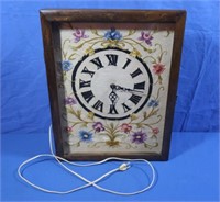 Vintage Crewel Needleswork Clock (no glass)