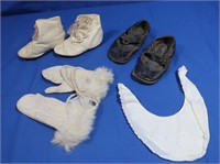 Antique Child's Leather Shoes, pr Child's Gloves,