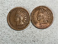 Two 1907 Indian head cents