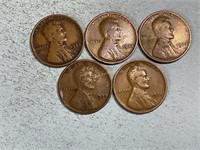Five 1925 Lincoln wheat cents