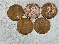 Five 1928 Lincoln wheat cents
